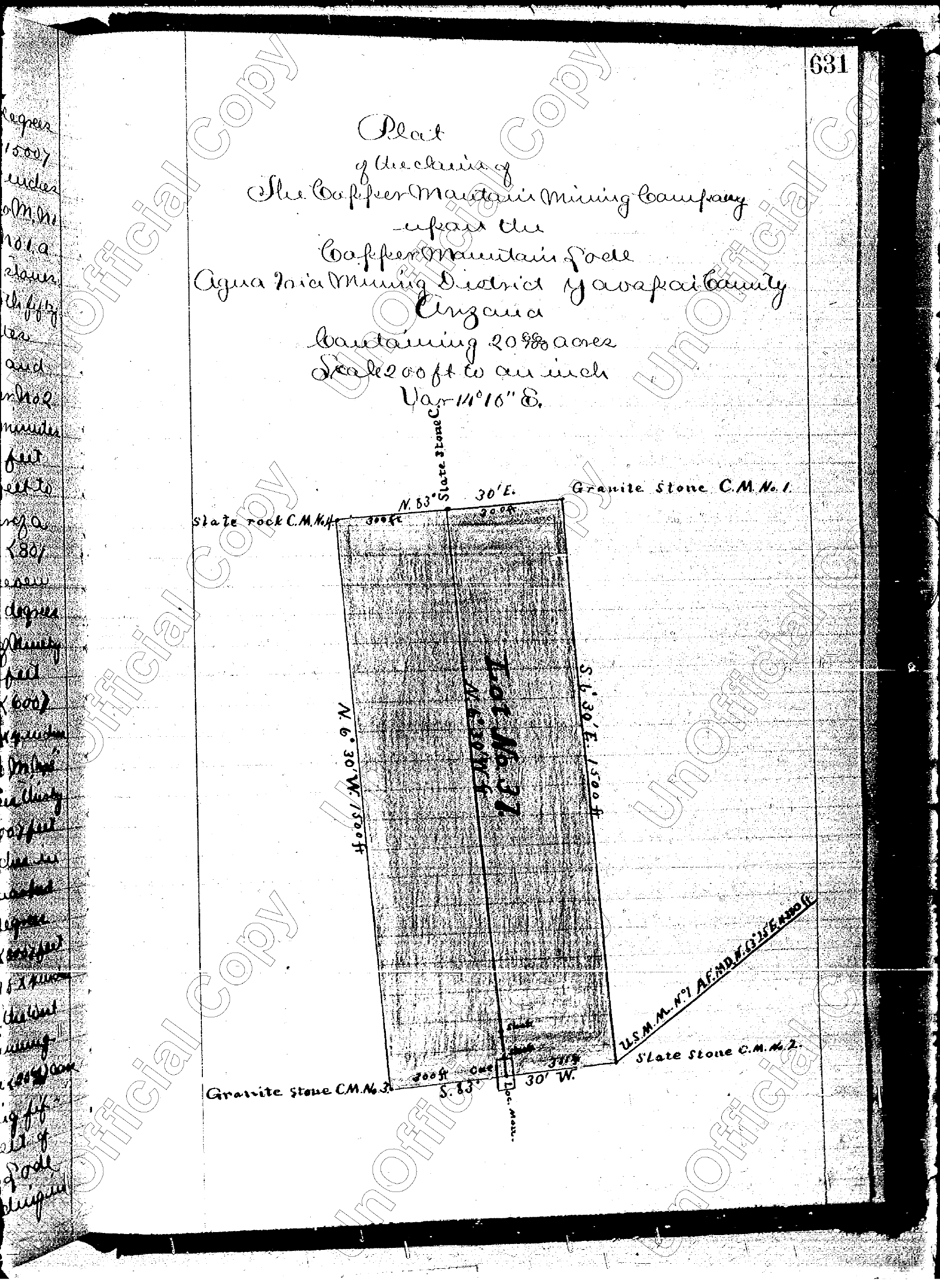 Original mineral survey plat for the Copper Mountain Lode in the Agua Fria Mining District, Yavapai County, Arizona